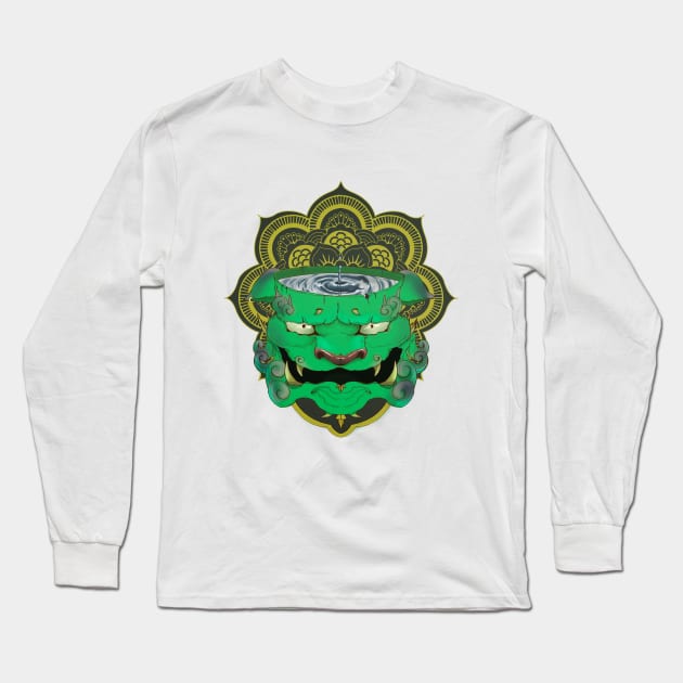 a chinese lion mandala Long Sleeve T-Shirt by NevermindOnArt